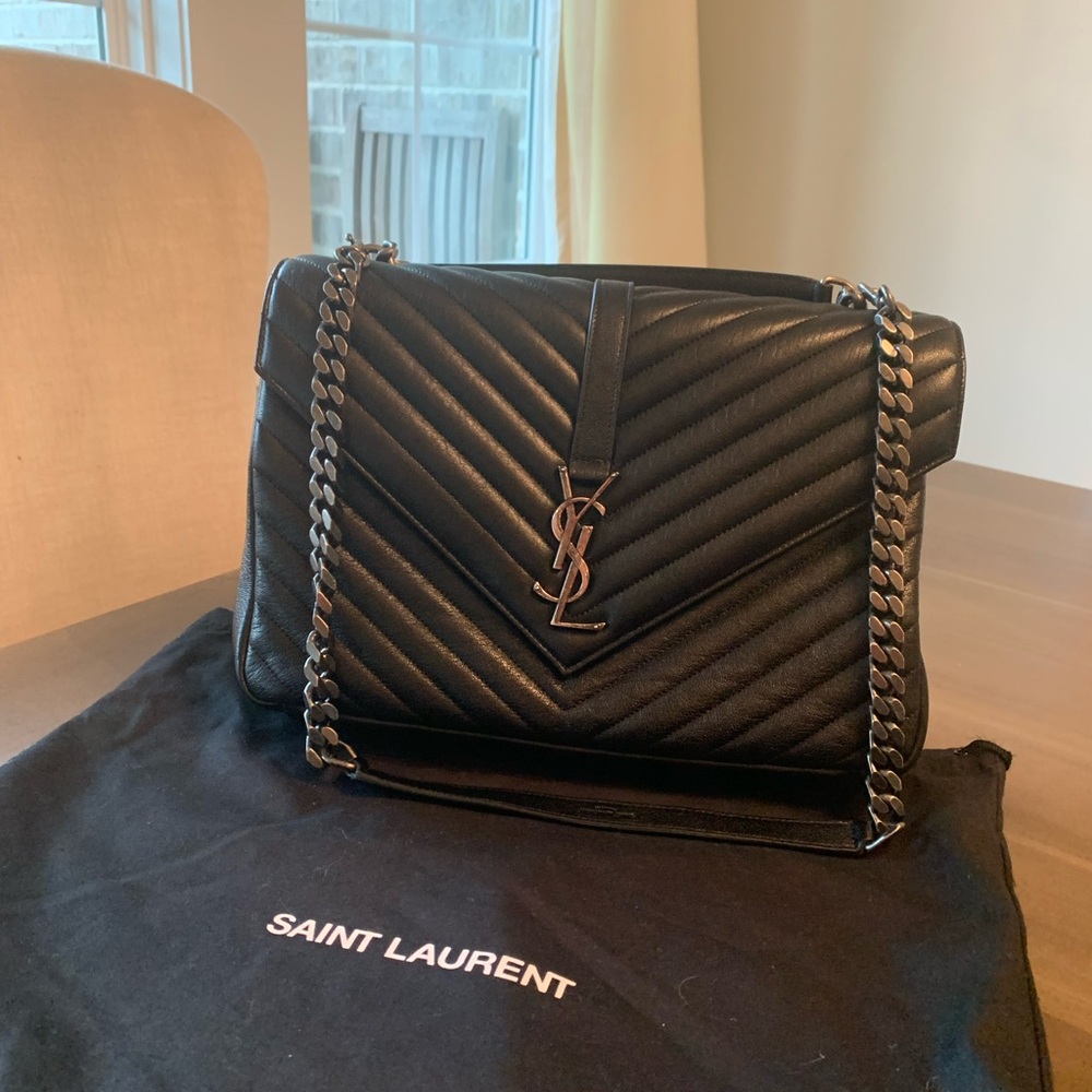Saint Laurent Black Chevron Shoulder Bag